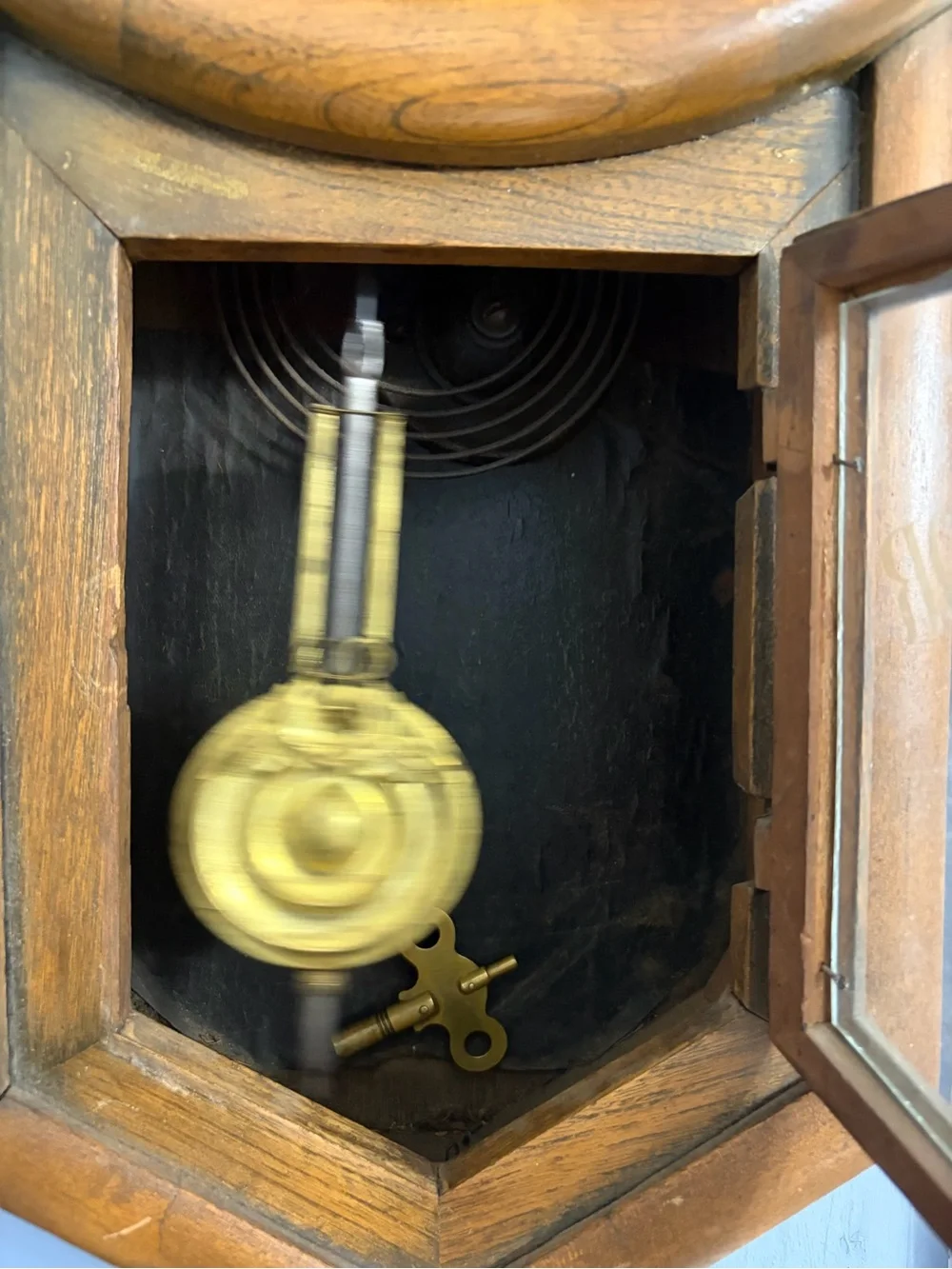 Antique Oak Regulator A Wall Clock – 8-Day Key Wind, Works Great!